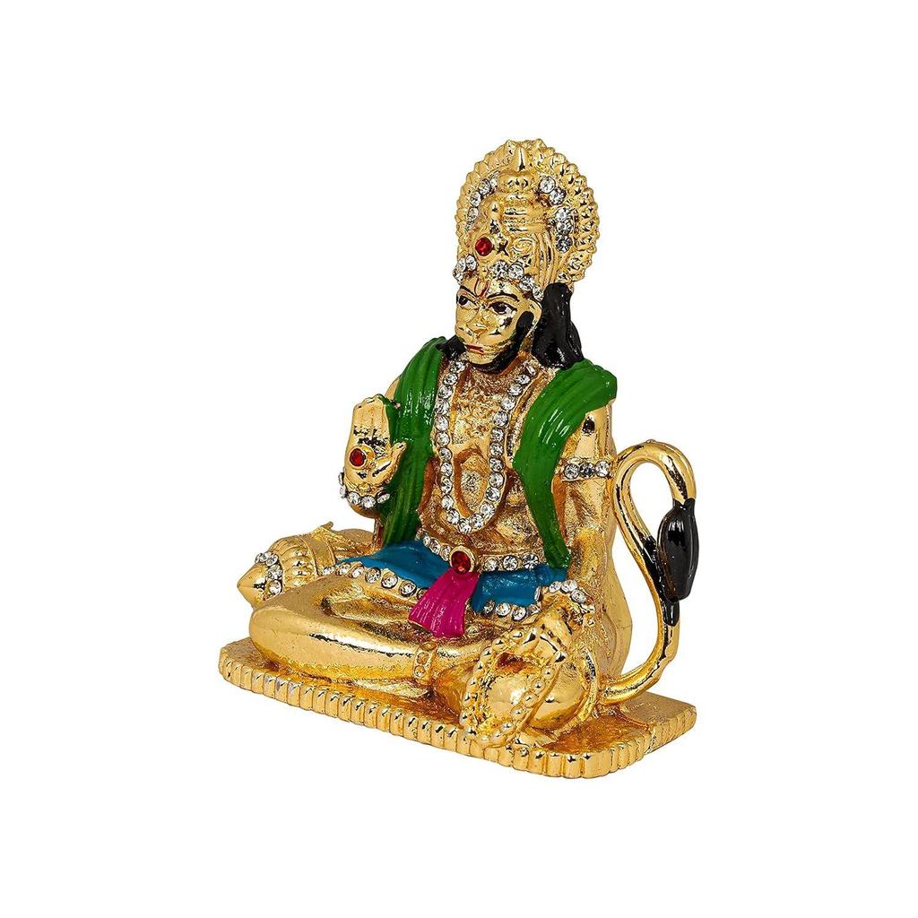 Lord Hanuman Ji Sitting Idol Statue | Spiritual Showpiece Figurine Sculpture House Warming Gift, Home Décor, Office, Car Dashboard (Metal)