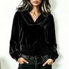 Women's Velvet Lapel V-Neck Long Sleeve Fitted Top