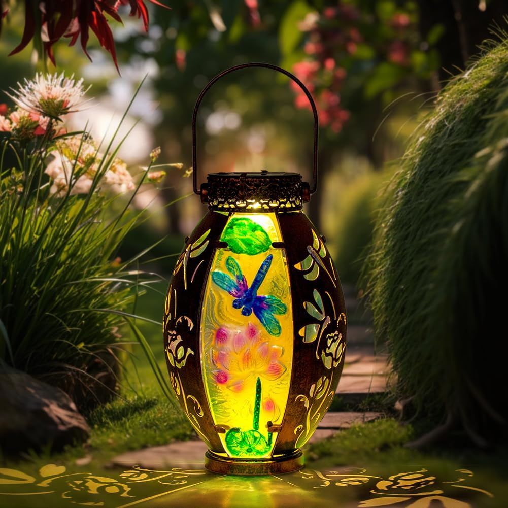 VEWOGARDEN Dragonfly Solar Lanterns Outdoor Waterproof Hanging Solar Lantern Decorative Outdoor LED Lantern Lights for Patio Yard Table Garden Decor
