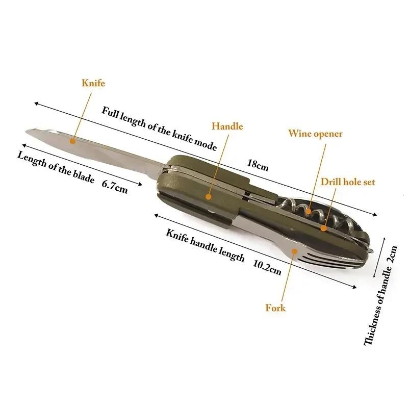 Outdoor Camping Portable Tableware Set Foldable Stainless Steel Knife Fork Spoon Bottle Opener Multifunctional Wilderness