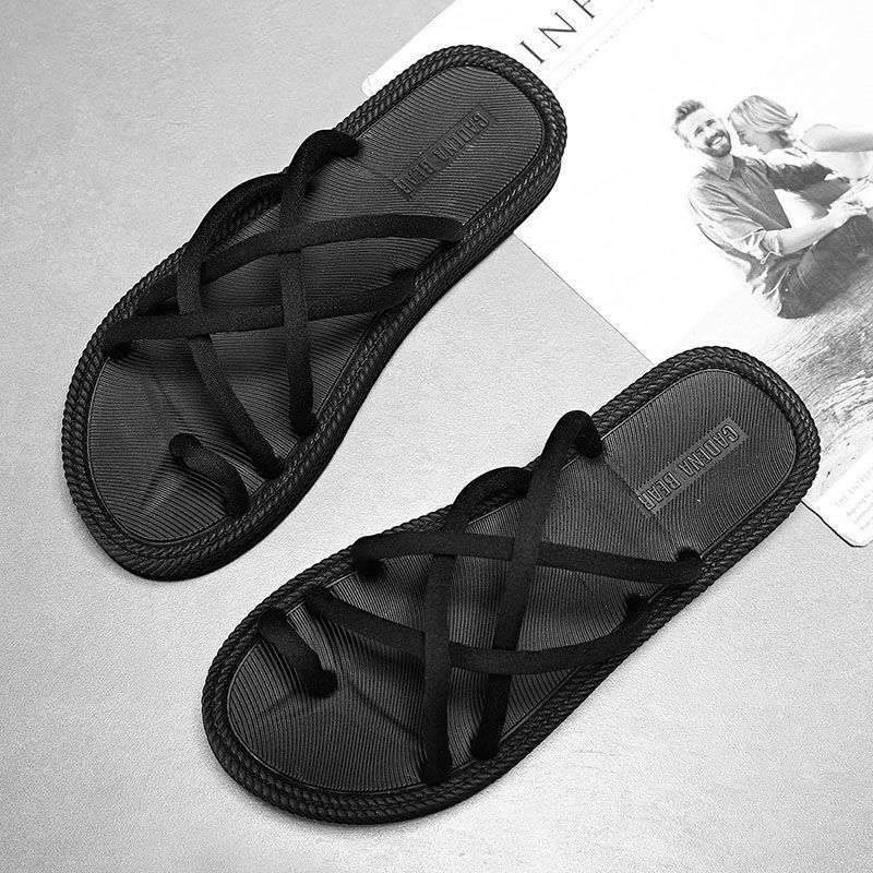 Slippers men's summer popular personalized weaving casual outer wear toe non-slip trend beach shoes sandals flip-flops
