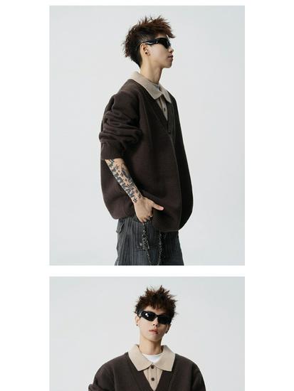 Vintage Style Men's Lapel Sweater: Patchwork Knitwear Pullover for Spring/Autumn