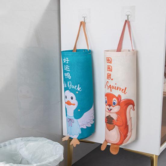 Waste Bag Organizer with Lanyard Bottom Opening Smooth Extraction Space-Saving Cartoon Pattern Garbage Bag Organizer Kitchen Supply