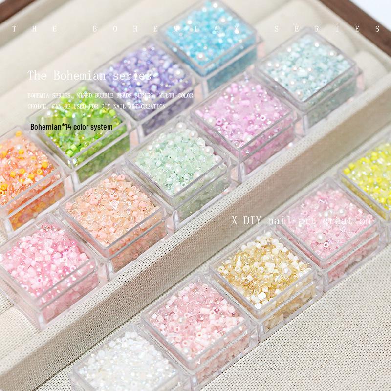 

Bohemian Nail Art Jewelry: Mixed Pearl Resin Beads & Irregular Rhinestones