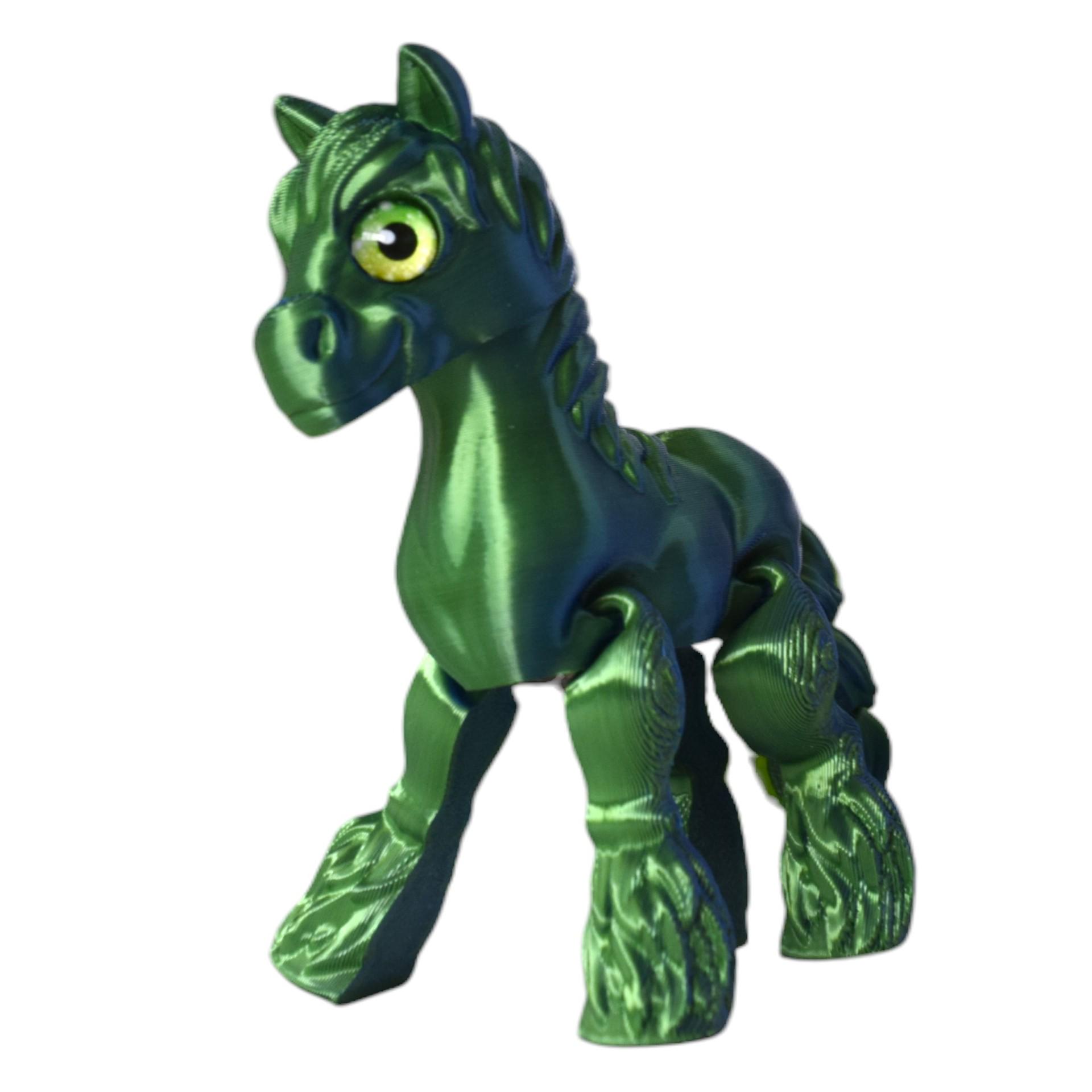 

3D Printed Pony Home Desktop Handmade Animal Cartoon Ornament Gift Toy with Eyes - Christmas Fun Blue-Green