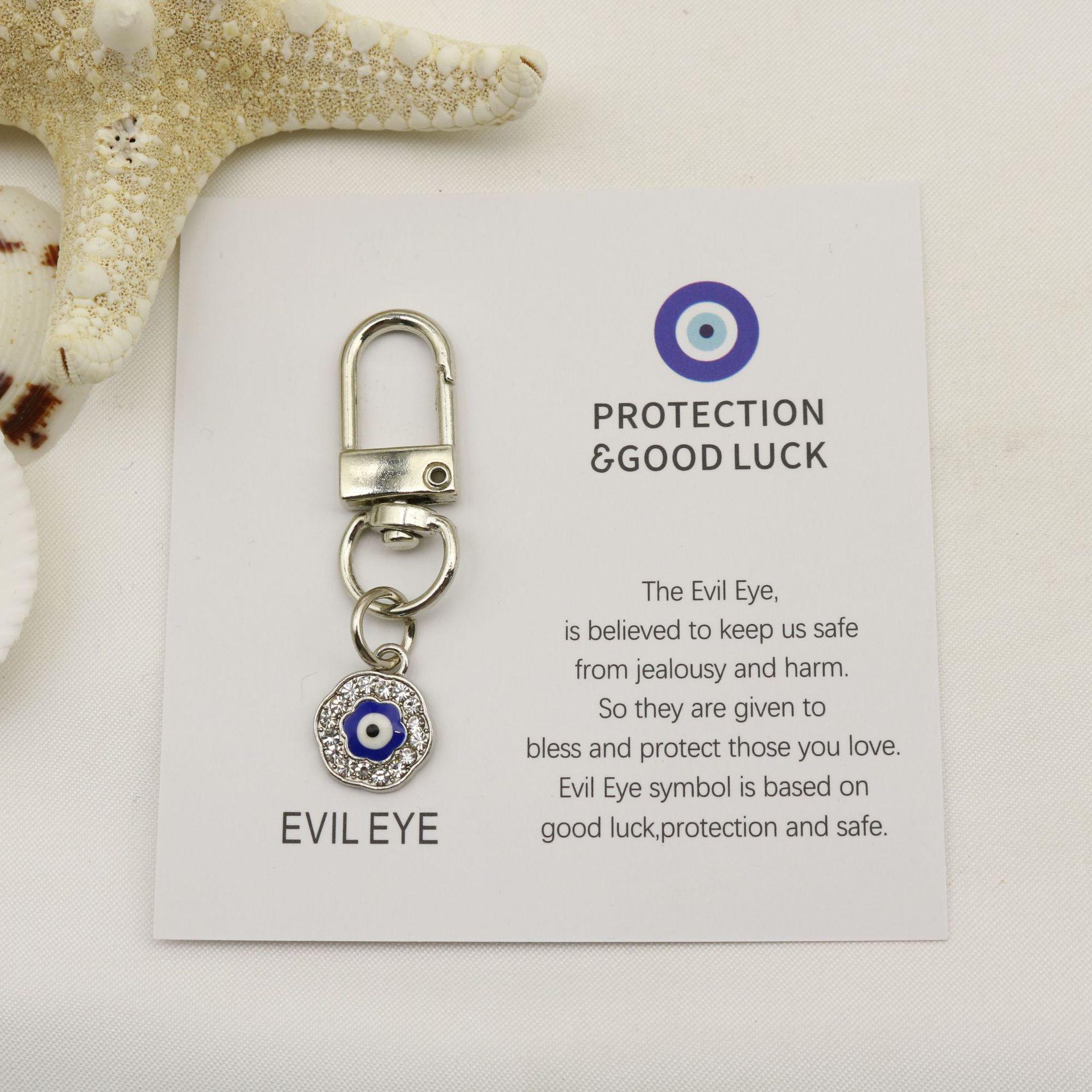 Blue Evil Eye Keychain Pendant with Good Luck Card