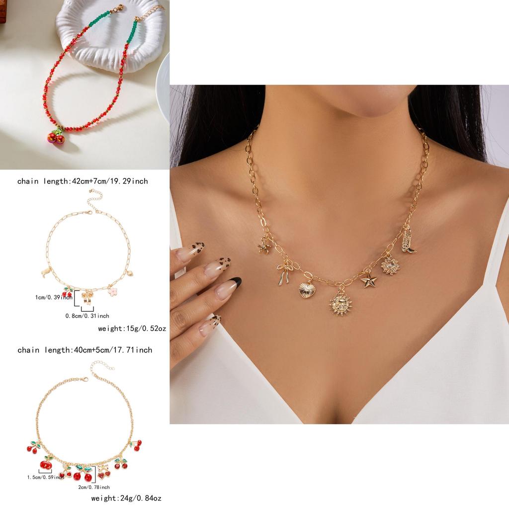 Alloy Pendant Necklace With Starfish And Cherry Details For Womens Summer Accessories