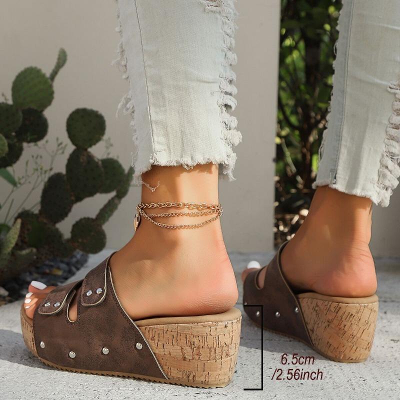 Large-sized Summer Women's Wedge Heels Fish-mouthed Thick-soled Shoes Riveted Sandals