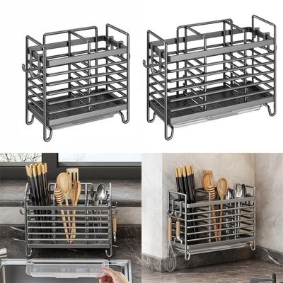 1PC Utensil Holder 2/3 Compartments Wall Mounted Utensil Bracket Kitchen Counter Drying Rack For Forks Spoons Storage Holder