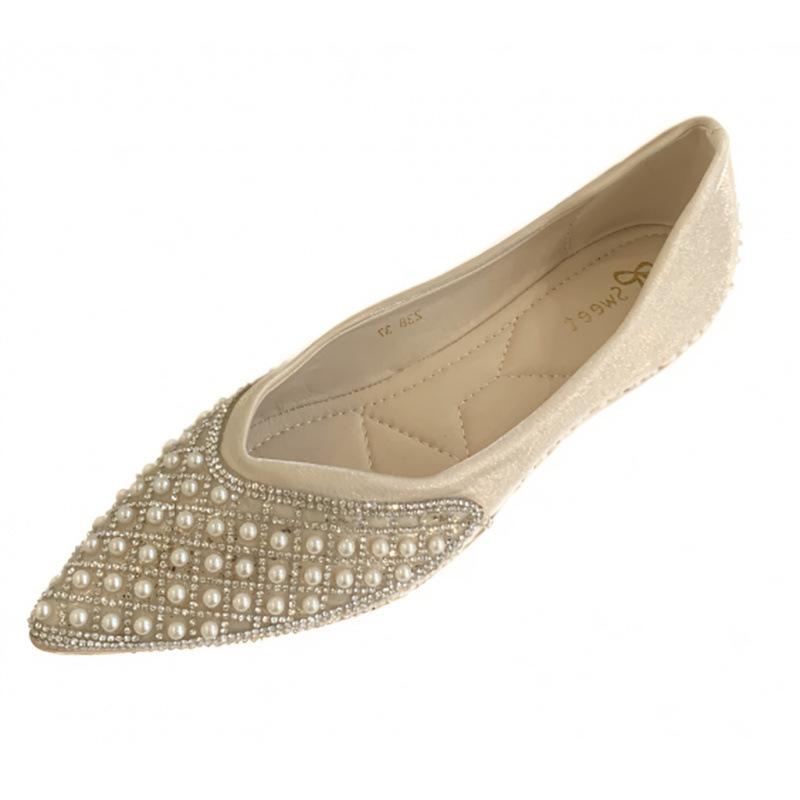 

Роскошное украшение из стразовых бусин на нити, туфли-лодочки на низком каблуке, женская модная обувь с острым носком, неглубокие дизайнерские туфли, удобные балетки на мягкой подошве 40 абрикосовый