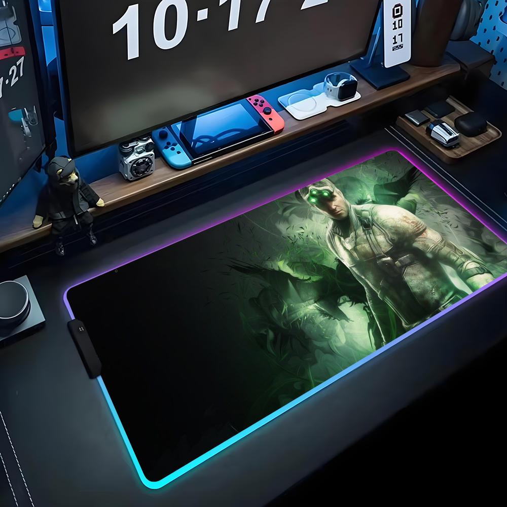 Splinter Cell Mouse Pad RGB Gaming Mousepad Big LED Pad PC Desk Mat Luminous Mouse Pad Large Keyboard Mats Table Rug With