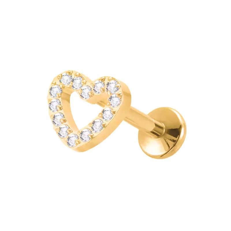 

ASTM F136 Titanium Piercing 16G 18G CZ Heart Labret Earring Internally Threaded Cartilage Tragus Medusa Lip Monroe Body Jewelry 16G 1.2x4mm золотой