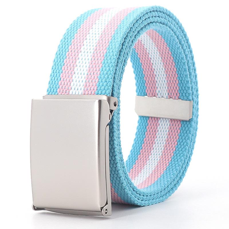 120cm Colorful Stripes Canvas Belt for  Women Jeans Waistband Adjustable Belt Men Outdoor Travel Tactical Metal Buckle Belt