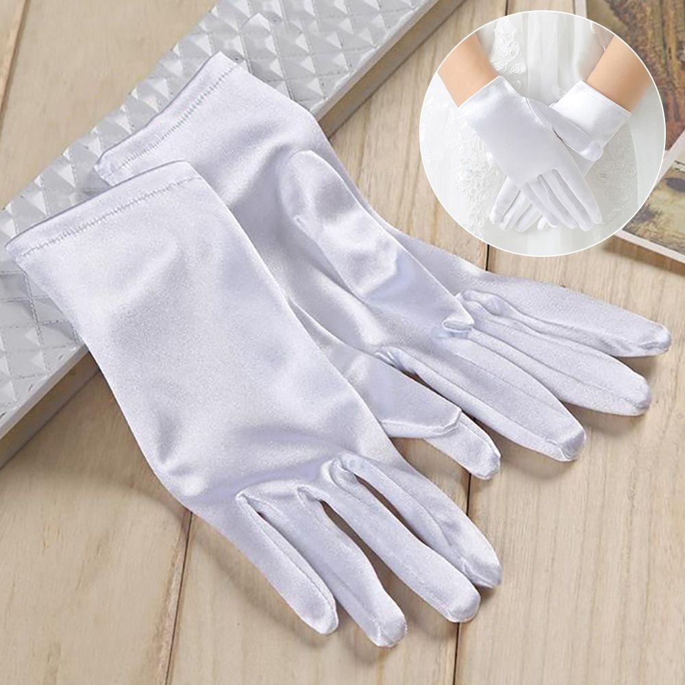White Lace Gloves Glossy Satin Etiquette Dress Gloves Creative Children's Wedding Gloves Holiday