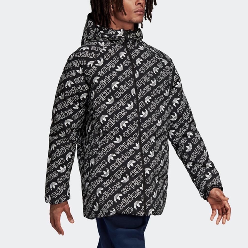 adidas originals Monogram JKT Full Print logo Reversible Stay Warm hooded down Jacket Black White Men's DP8561