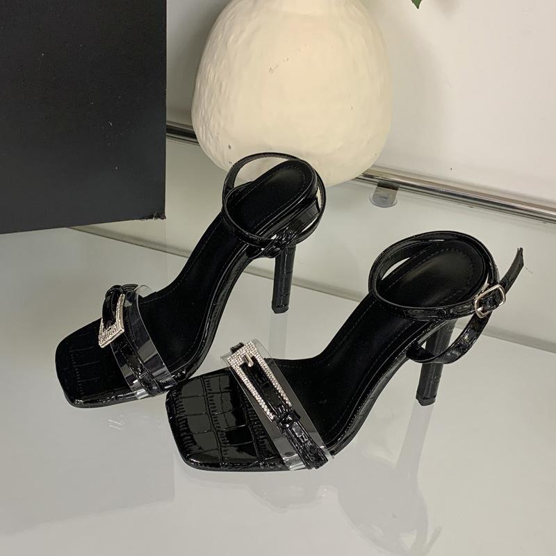 

Однословные женские босоножки со стразами на высоком каблуке, сексуальные, с пряжкой, для подиума, водонепроницаемые, на платформе, летние, для широких полных ног, женская обувь 42 чёрный