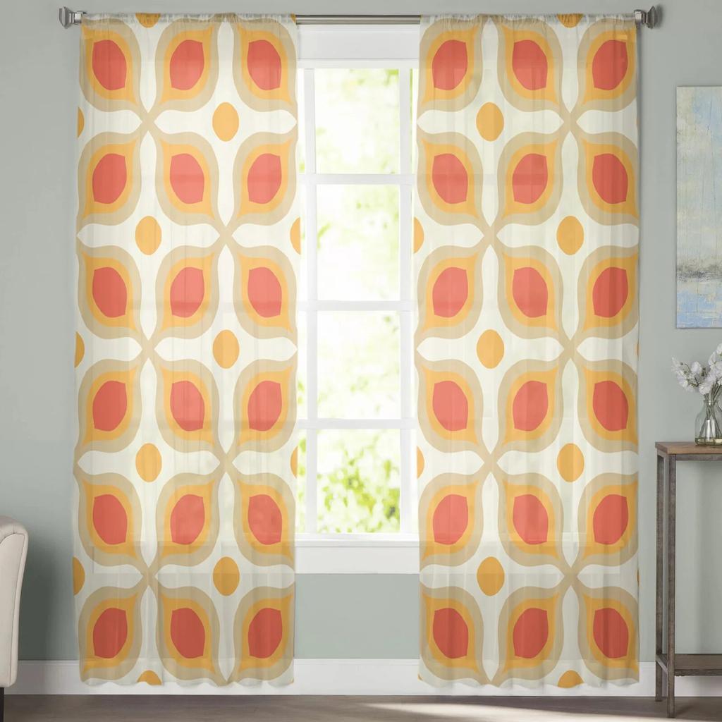 Retro Modern Tulle Curtains Printed Sheer Drapes for Living Room Bedroom Balcony Hall Home Decor Fashion