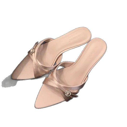 In the summer of 2025, the new one-pedal outer wear cool slippers, Korean temperament stiletto with wide-leg pants, royal sister high heels