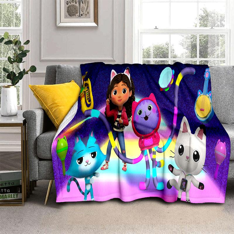 3D Kawaii Gabbys Dollhouse Cartoon Girl Gift Blanket,Soft Throw Blanket for Home Bedroom Bed Sofa Travel Picnic Cover Kids