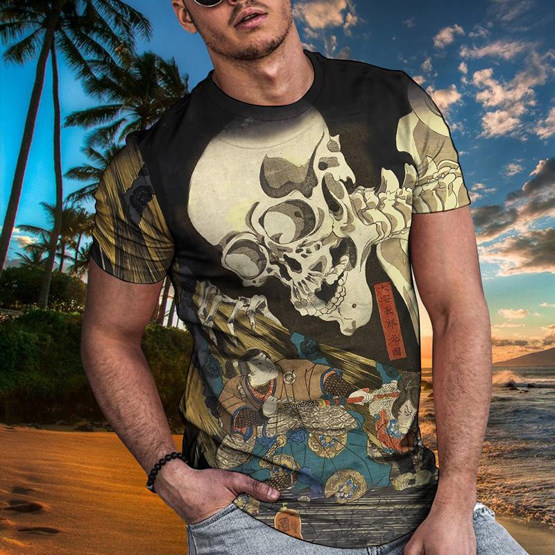 Men's 3D Printed T-Shirt Skull Pattern Print Short Sleeve O-Neck Pullover Casual Top