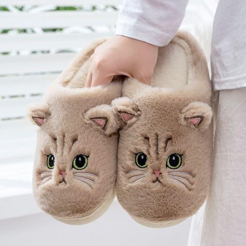 

unisex soft cat slippers multi colors indoor slipper warm soft cute design gift 39 хаки