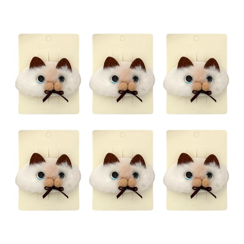 6Pcs Plush Siamese Puss Seal Hair Clip for Girls Soft Comfortable Hair Accessory Fashionable Side Clip for Daily Wear