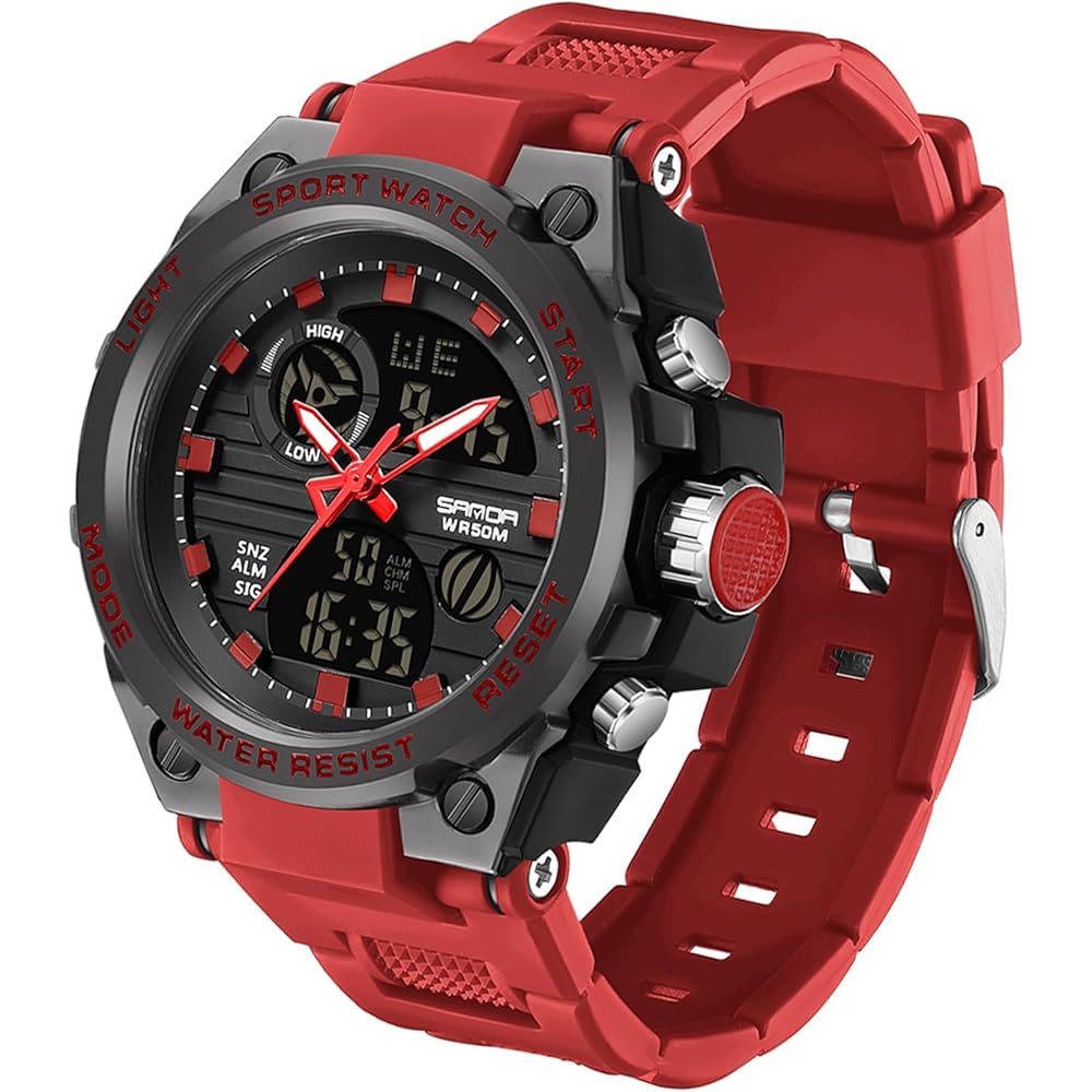 Findtime Men s Digital Analog Watch Waterproof Military Stopwatch Dual Time Alarm LED Black Silver