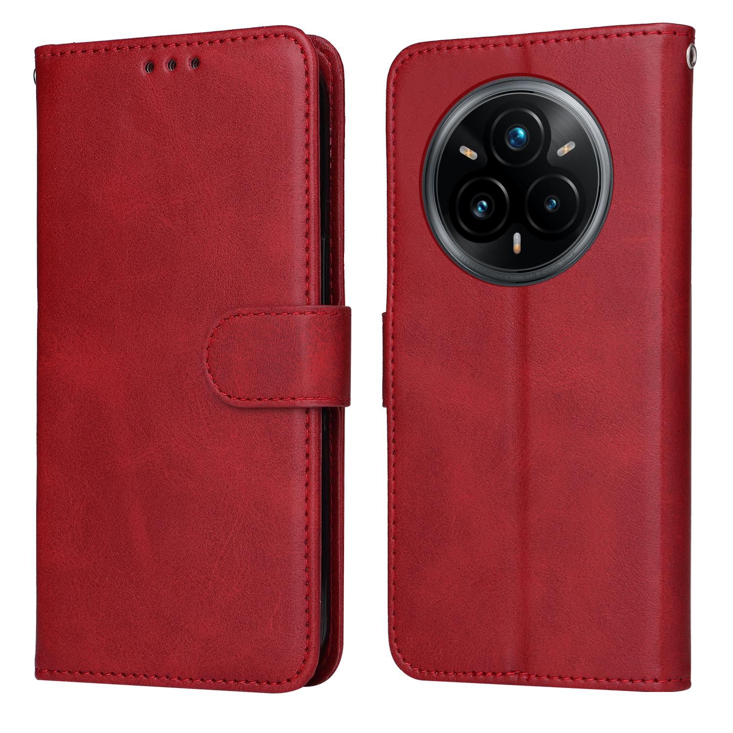 

For Realme 14 Pro+ 5G Case Wallet PU Leather Folio Flip Phone Cover Red
