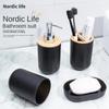 4Pcs/Set Bamboo Plastic Bathroom Storage Set, Soap Dispenser Box Toilet Brush Lotion Bottle Trash Can Toothbrush Cup Holder