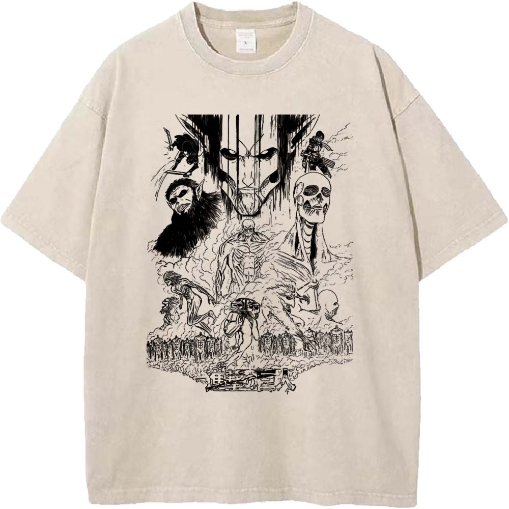 Attack On Titan Anime Cotton Tee Men Women Manga Vintage Tshirts Oversized Washed T-shirt Harajuku Male High Quality T Shirt