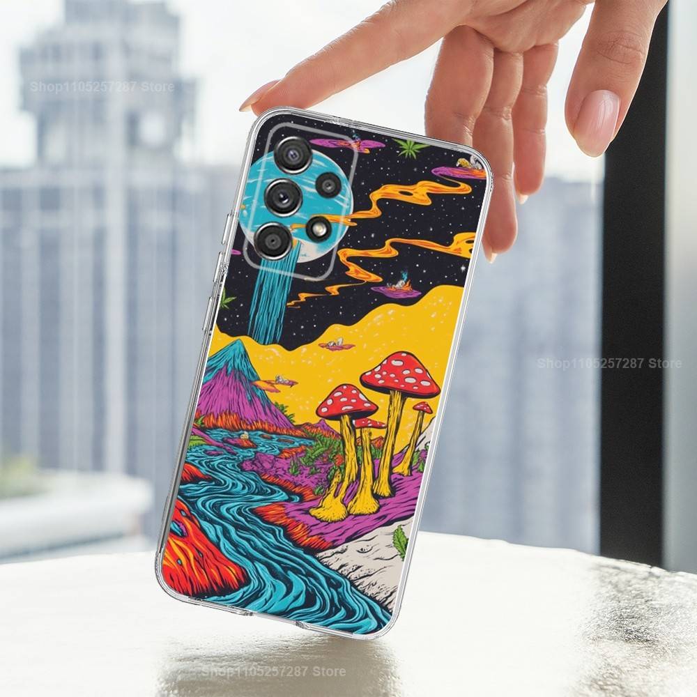 Trippy Plant Mushroom Case For Samsung A51,30,71,S9,Ultra,Lite,S22,10,20,FE,23,21,PIus,Transparent, Silicone