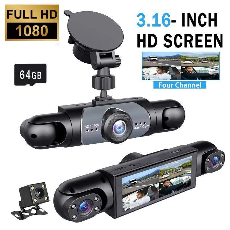 Dashcam a 4 Lenti: Registrazione HD 1080P (Anteriore, Posteriore, Sinistra, Destra) & Vista posteriore