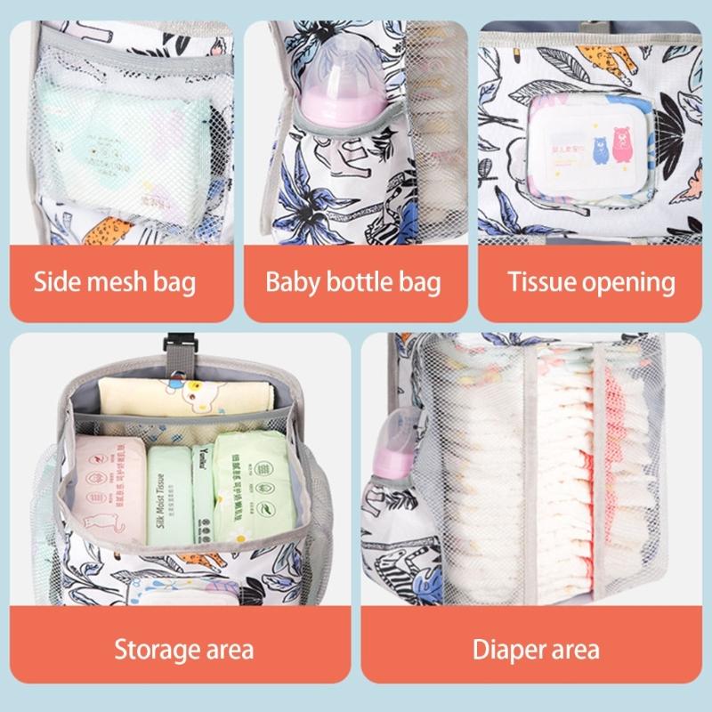 Multifunkční organizéry na pleny z oxfordské látky pro skladování u postýlky, pevná závěsná taška s bezpečným dvojitým hákem