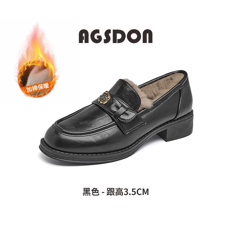 Augustine black loafers women's 2025 new spring and summer platform camellia British style retro small leather shoes