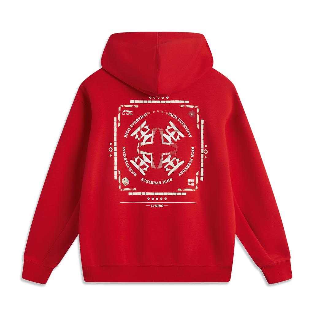 Li Ning Daily Prosperity Series Casual Fashion Embroidered Hooded Comfortable Pullover Sweatshirt Men sweatshirt Cinnabar-Red AWDV457-1