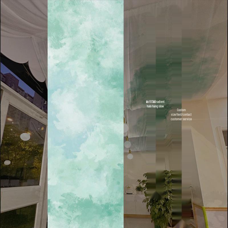Chinese Ancient-Style Gradient Green Gauze Curtain for Ceiling Decor and Weddings