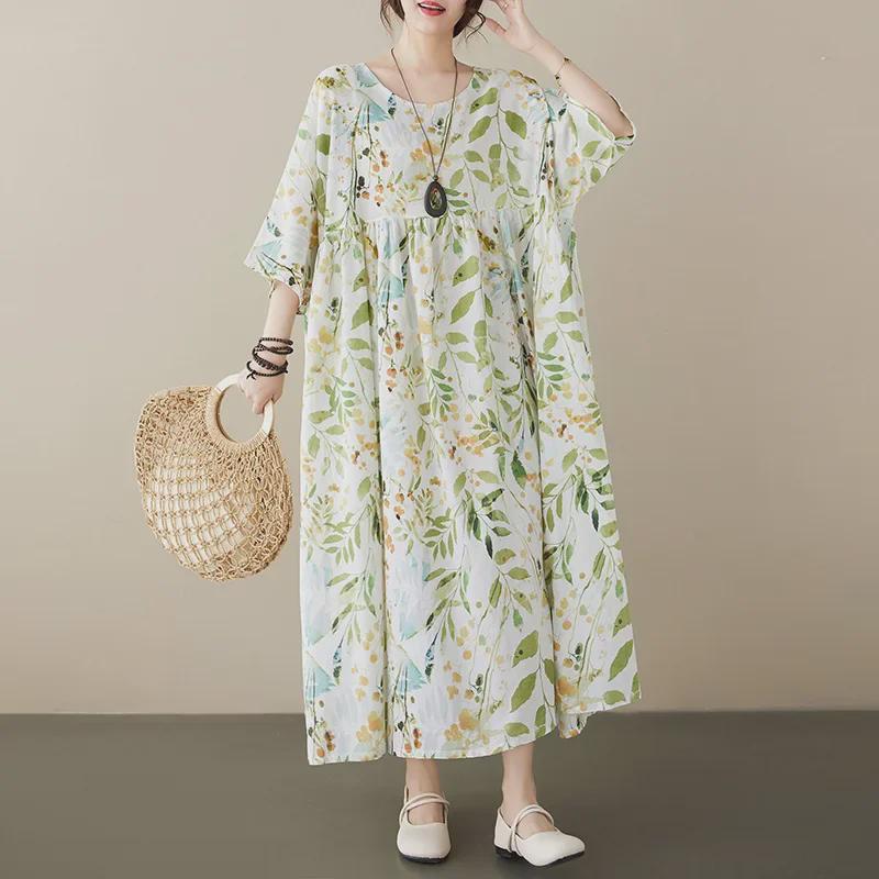 2023 Summer Pastoral Flowy Fairy Plus Size Women's Short Sleeve Dress