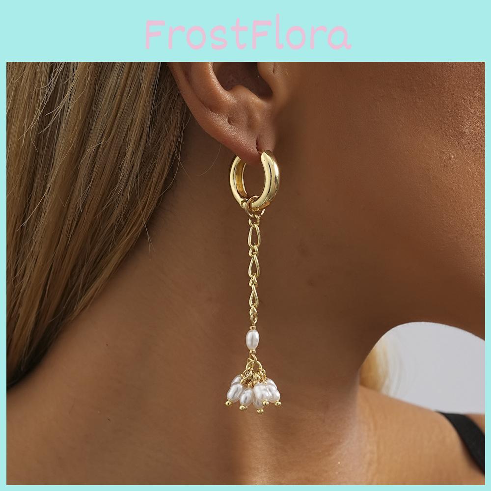 Elegant Geometric Gold Plated Asymmetrical Pearl Earrings For Women Fashion Jewelry