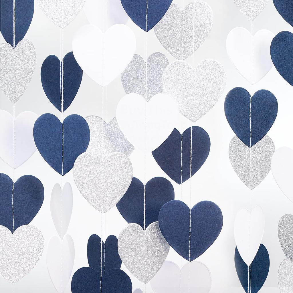 Rose-Gold Pink Burgundy Valentines Decorations - Paper Heart Garland 52ft Hanging Streamer Banner Engagement Mothers Day Wedding Anniversary Bridal