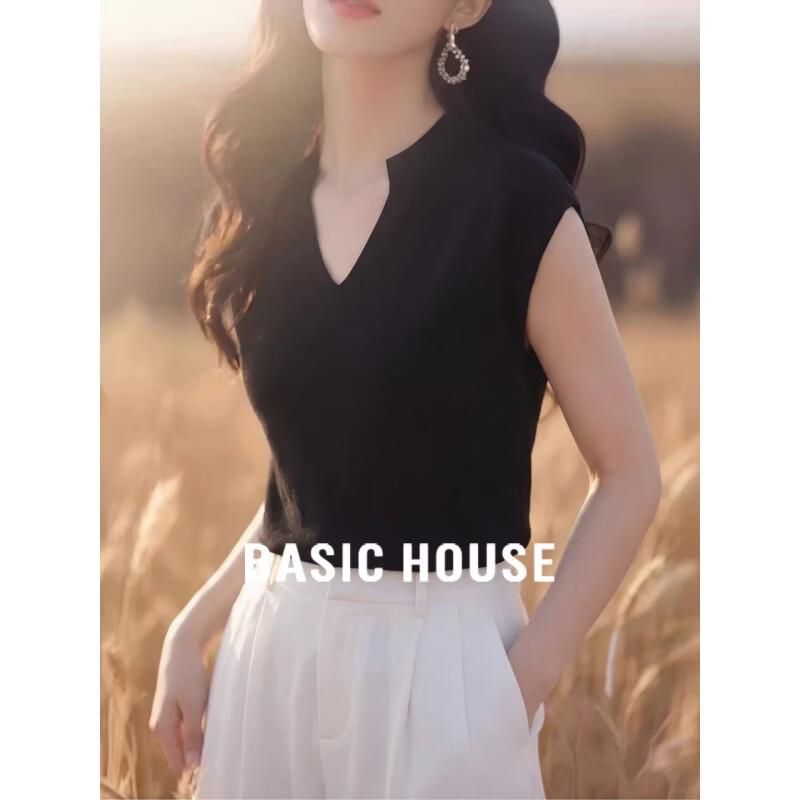 Basic House Lyocell V-Neck Flutter Sleeve T-Shirt M