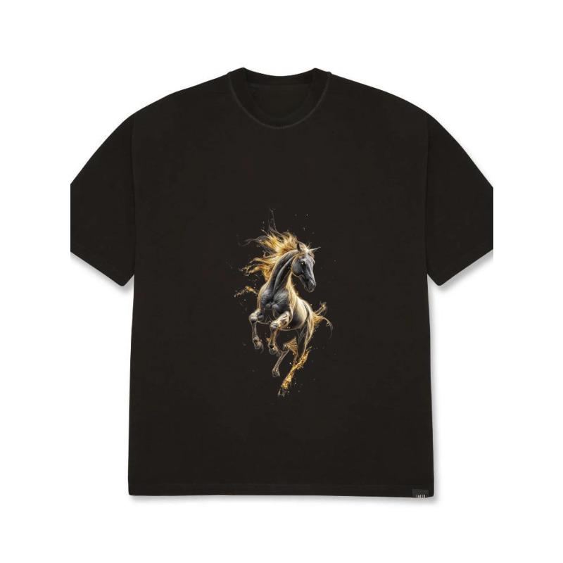 

Футболка оверсайз Черная лошадь с дизайном пламени Графический принт Повседневная уличная одежда для мужчин XXXXL чёрный