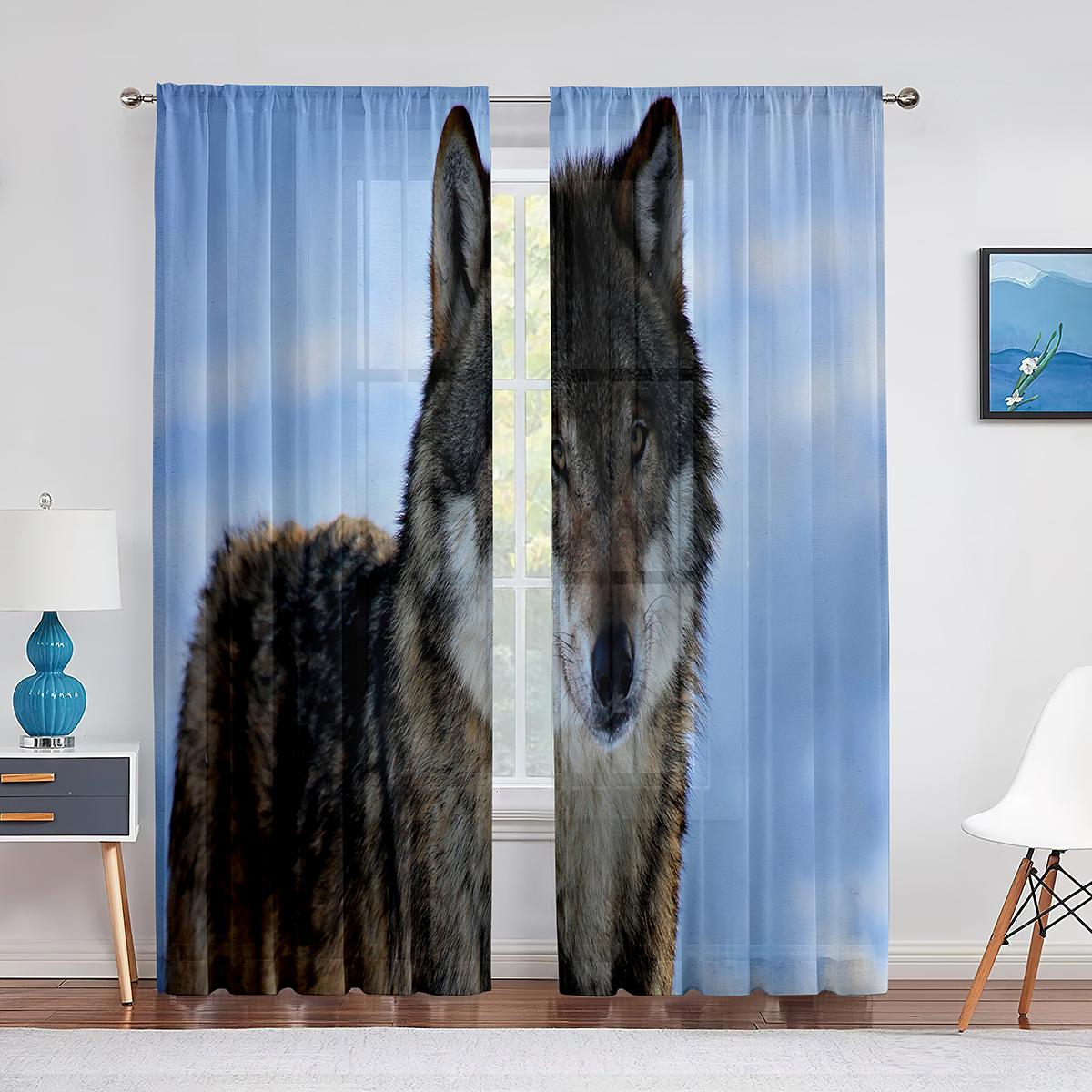 

Волк, лес, животное, галактика, планета, луна, звездное голубое небо, Тюль-вуаль, занавески для спальни, окна, прозрачные занавески, занавески для гостиной 1 PCS W100XH250cm&Grommet Top