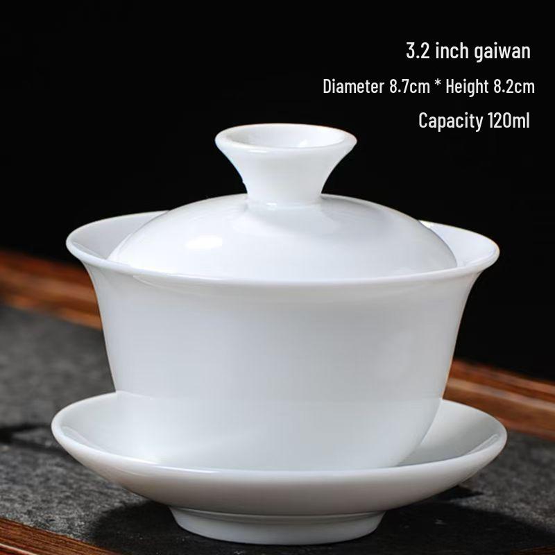Белая Фарфоровая Гайвань с Крышкой - Ненагревающаяся, Маленького Размера, Керамическая Чашка-Заварник для Заваривания Чая Кунг-фу Approx. 120ml