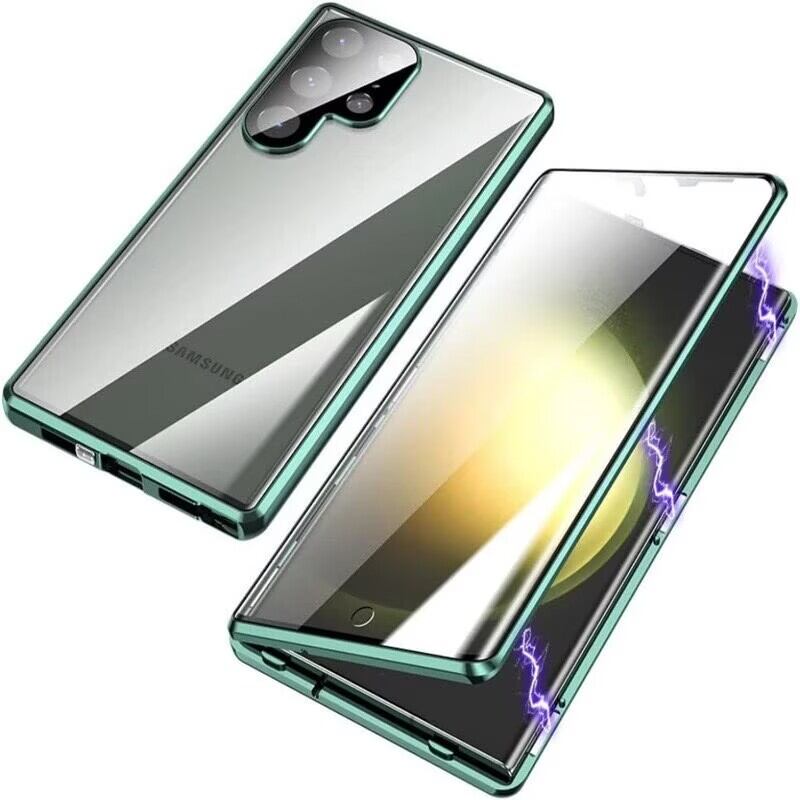 Case for Samsung Galaxy S25 Ultra S24 S23+ S22 S26 FE Plus with Double Sided Tempered-Glass & Metal Frame Phone Bumpers Full Lens Protection Cover for Samsung S23 зелёный