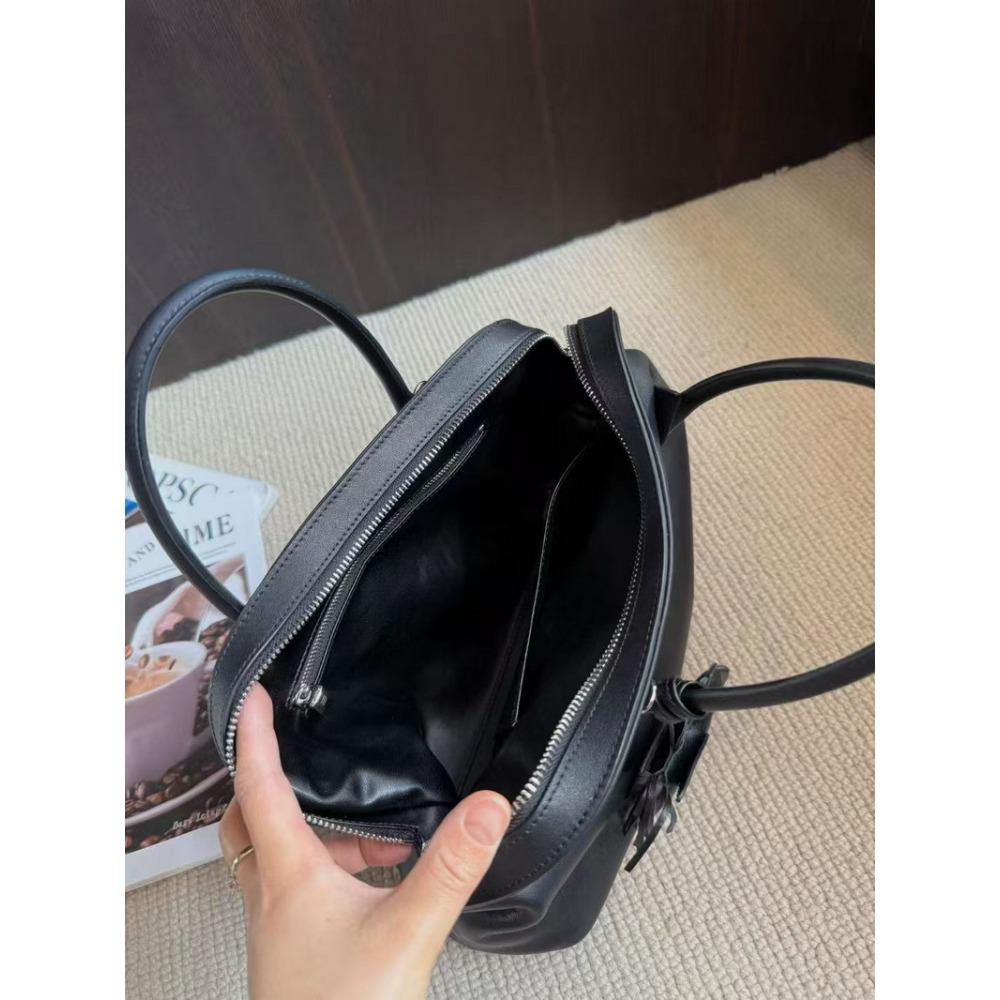 2025 New leather women's bag first layer swift leather pleated bowling light luxury large capacity portable shoulder bag