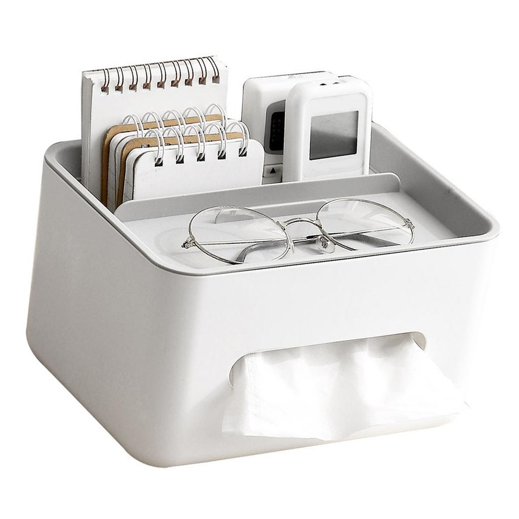 Tissue Box Cover Rectangular Multifunctional Napkin Box Holder with Remote Control Box for Living Room