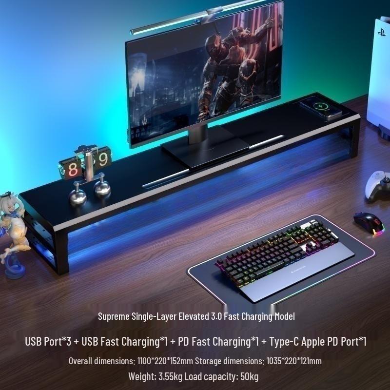 Gecko Double-Layer USB-C Monitor Riser with Expansion & Charging