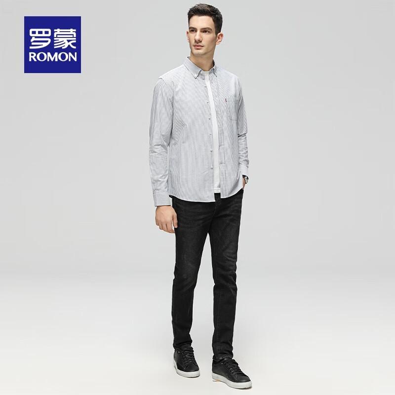 ROMON Men s Business Casual Long Sleeve Striped Shirt 41