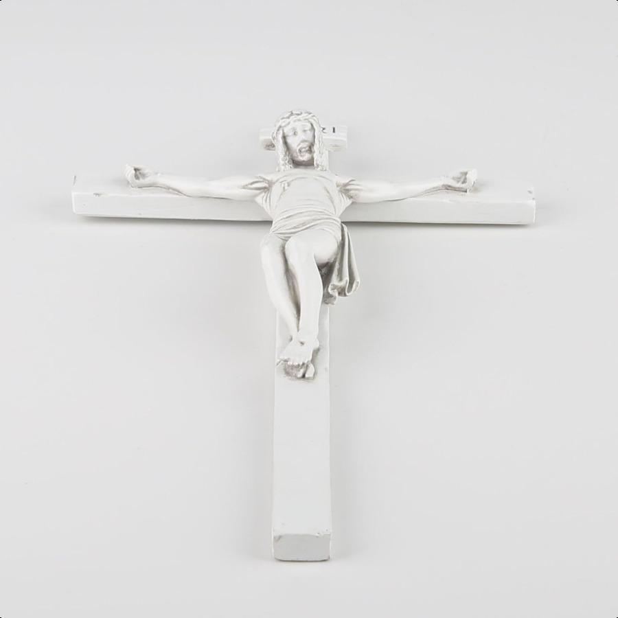 DevotedWalls Handmade White Crucifix for Wall Decor White Crucifix Spiritual Gift Stone Finish 9 Inches Heigh Wall Crosses Jesu