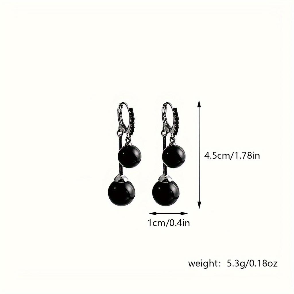 Chic Dangle Earrings Black Tassel Design Inlaid Artificial Gemstone Stud Earrings Match Daily Outfits Party Accessories Casual Dating Decor